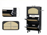 Rattan-fronted 3-tier shoe cabinet, particleboard, 54*24*135 cm, black 49493936