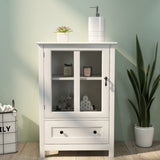Buffet storage cabinet with single glass doors and unique bell handle W28227727