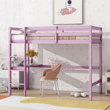 ZNTS Twin High Loft Bed, Rubber Wood Loft Bed with Safety Guardrail, built-in desk, ladder,Pink 87235573