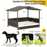 ZNTS Dog House Outdoor with Canopy, Rattan Dog Bed with Water-resistant Cushion, 90952212