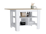 Kitchen Island, kitchen table 35" H, 3 Open Shelves, White/Macadamia B097133001