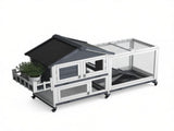 Gray 65" Spacious Wooden Rabbit Hutch Pet Playpen with Openable Roof Easy Access & Storage Box 44753661