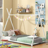 Metal Twin Size House Platform Bed with Triangle Structure, White WF307193AAK