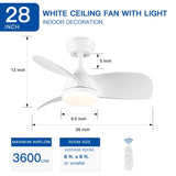 ZNTS 28 In Intergrated LED Ceiling Fan Lighting with White ABS Blade W1367P182807