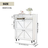 Farmhouse Shoe Storage Cabinet with Barn Door Design, Shoe Organizer with 2 Flip Drawers, GL-W2557P181707
