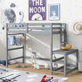 ZNTS Twin High Loft Bed with Ladder landing Platform, Ladders, Guardrails,Grey 48977205