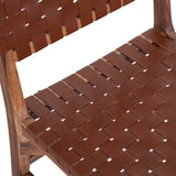 Upholstered Dining Chair Set of 2, Genuine Leather Woven Side Chair, Rustic Hardwood Frame, Brown B011P198369