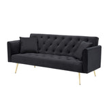 71-inch foldable double sofa, with American retro style, made of black velvet material, suitable for W1658P321766