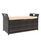 ZNTS 106*52*46cm Iron Frame Can Accommodate Brown Gradient Footstool Locker Rattan Locker 57830251