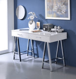 ZNTS White High Gloss and Chrome Writing Desk with USB Port B062P209205