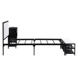 Twin size Metal Platform Bed with Two-Tier Storage Shelves, Wooden Storage Cabinet, Black N737P199330B