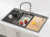 Stainless Steel Kitchen Sink, 33x22 Single Bowl, Overmount Handmade Sink in Black, with Cutting T3177P296187