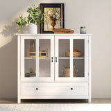 ZNTS Buffet storage cabinet with double glass doors and unique bell handle W28227723