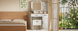 Farmhouse Makeup Vanity Desk with Mirror and Lights, 3 Lighting Modes, Vanity Set with Stool, N704P210506K