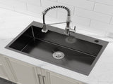 Kitchen Sink, 30x19 Single Bowl, Overmount Handmade Sink in Black, with US Standard Drain and 09418376