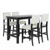 ZNTS 5-Piece Counter Height Dining Set, Classic Elegant Table and 4 Chairs in Espresso and Beige 06419071