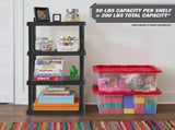 4-Shelf Plastic Storage Shelf, Black, 22" W x 14" D x 47" H 33111428