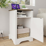 Farmhouse Nightstand Side Table, Wooden Rustic End Table, Tall Bedside Table with Electrical Outlets B082134942