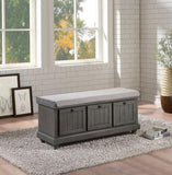 ZNTS 1pc Durable Storage Bench Dark Gray Finish Foam Cushioned Seat Upholstery Flip-Top Seat Solid Wood B011P170010