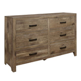 Rustic Style Dresser w 6 Storage Drawers Weathered Pine Finish Wooden Bedroom Furniture B011134289