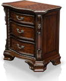 ZNTS Formal Traditional 1pc Nightstand Only Brown Cherry Solid wood 3-Drawers Intricate Accents Glides B011139600