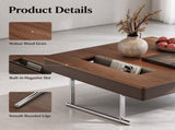 35.43" Square Walnut Coffee Table with Thickened Tabletop, Saddle Leather-Wrapped Edge and Polished W5909P583165