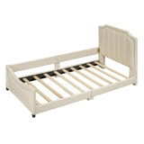 Twin Size Upholstered Daybed with Classic Stripe Shaped Headboard, Beige WF308905AAA