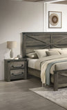 Rustic Gray 1pc Bedside Table Melamine Paper Wooden Nightstand Antique Brass Color Drop Handles B2741P325726