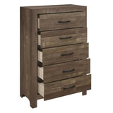 ZNTS Simple Look Rustic Brown Finish 1pc Chest of 5x Drawers Black Metal Hardware Bedroom Furniture B01153395