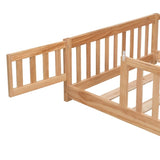 Queen Size Floor Bed with Door, Solid Wood Platform Bed Frame with Fence , Suitable for children , W495123243