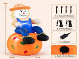 4 FT Inflatable Scarecrow Sitting on Pumpkin with LED Lights, Waterproof Polyester Fall Harvest 80338498