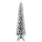 Artificial 7ft Flocked pencil Christmas Tree with 469 PVC Branch Tips, 200L Warm white led, Foldable 51236978