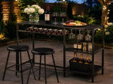Black Outdoor Patio Bar Table with Multi-Tier Storage Shelves & Wine Glass Rack, Iron Bar Table, 110 35459775