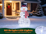 Pre-Lit Christmas Snowman Decoration with 80 Cold White LED Lights, IP44 Waterproof Metal Tinsel 38354668