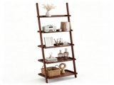 5-Tier Bamboo Leaning Ladder Shelf, Minimalist Wall-Leaning Storage Rack with Anti-Tipping Device, 16239279