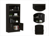 Bookcase, Three Shelves, Double Door Cabinet, Metal Hardware, Black B097132973