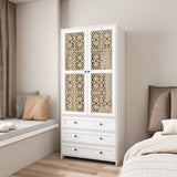 Hollow pattern 2 door 3 drawer wardrobe, the collision of wood color and white, suitable for W688P276738