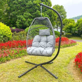 ZNTS Outdoor Patio Wicker Folding Hanging Chair,Rattan Swing Hammock Egg Chair With Cushion And Pillow W41940789