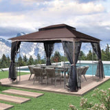 ZNTS 13x10 Outdoor Patio Gazebo Canopy Tent With Ventilated Double Roof And Mosquito net,Brown Top 38483553