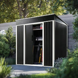 6 x 4 FT Outdoor Storage Shed, Metal Garden Storage House with Slanted Roof & Double Sliding Doors 72279813
