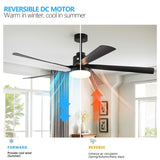 ZNTS 65 Inch Black Ceiling Fan with Light, 5-Blade Dimmable LED Ceiling Fan with Remote Control, Modern W1340P243907