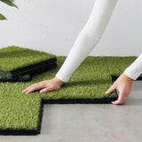 ZNTS Artificial Realistic Grass Tiles, Grass Interlocking Synthetic Thick Turf Flooring,8Pcs 12"Lx12"W 75634213