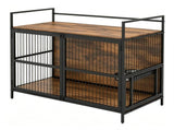 Furniture Style Dog Crate 360&deg Rotatable Adjustable Height Bowls, Heavy-Duty Metal Dog Kennel 84216259