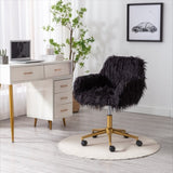 HengMing Modern Faux fur home office chair, fluffy chair for girls, makeup vanity Chair with Gold W21260400