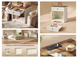 White Wood Nightstand with Charging Station, USB Charger, Drawer, Open Shelf 49022778