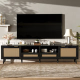 Rattan TV Stand for TVs up to 85'', Modern Farmhouse Media Console, Entertainment Center with Solid N710P263816B