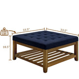 Upholstered Coffee Table Tufted Linen Large Square Ottoman with Beech Wood Shelf and Frame, W2353P183873