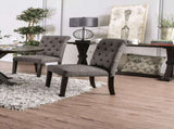 Classic Antique Black / Gray Set of 2 Side Chairs Button Tufted Linen Like Fabric Solid wood Chair B011104801