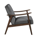 Mid-Century Modern Design 1pc Accent Chair Dark Gray Velvet Upholstery Dark Walnut Finish Wood, B011P256602