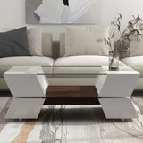 ON-TREND 6mm Glass-Top Coffee Table with Open Shelves and Cabinets, Geometric Style WF299270AAK